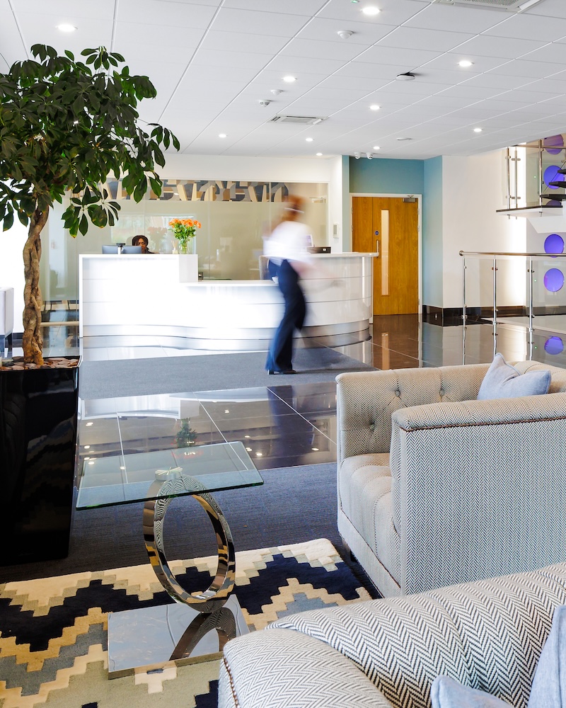 Reception area at Basingstoke Square serviced offices by Arena Offices