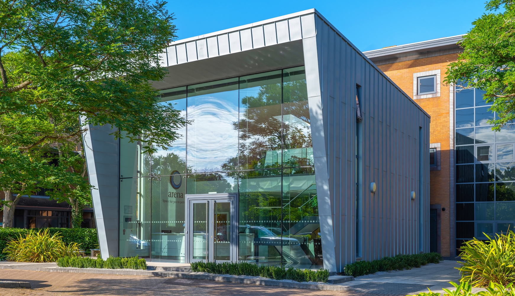 Exterior entrance of Lancaster Court serviced offices in Fareham by Arena Offices