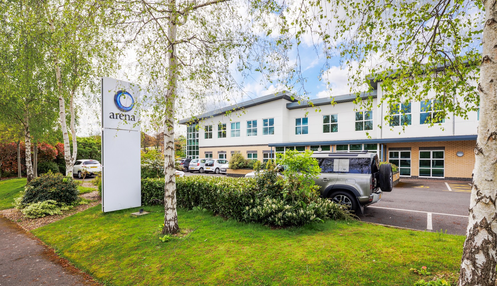 Exterior front of Nimrod Way serviced offices in Ferndown by Arena Offices