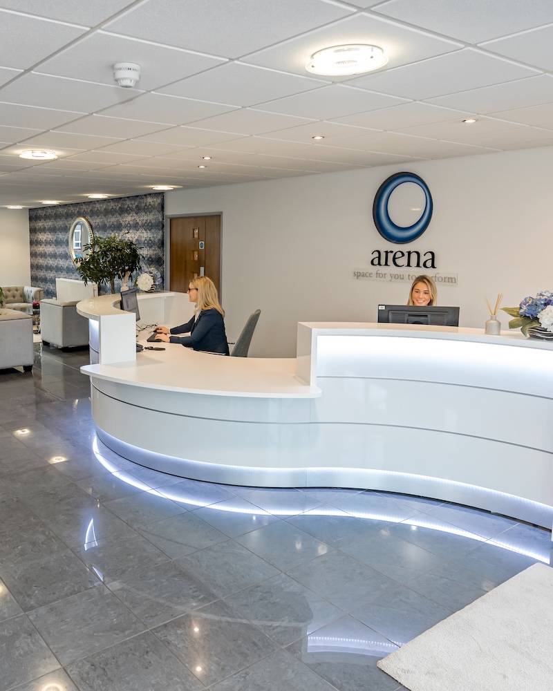 Reception area at Nimrod Way serviced offices in Ferndown by Arena Offices